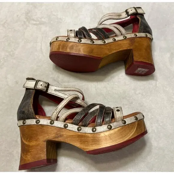 Bed Stu Women’s Sandals Size 7 Platform Leather Antonelli Wooden Heel Strappy - Picture 6 of 7